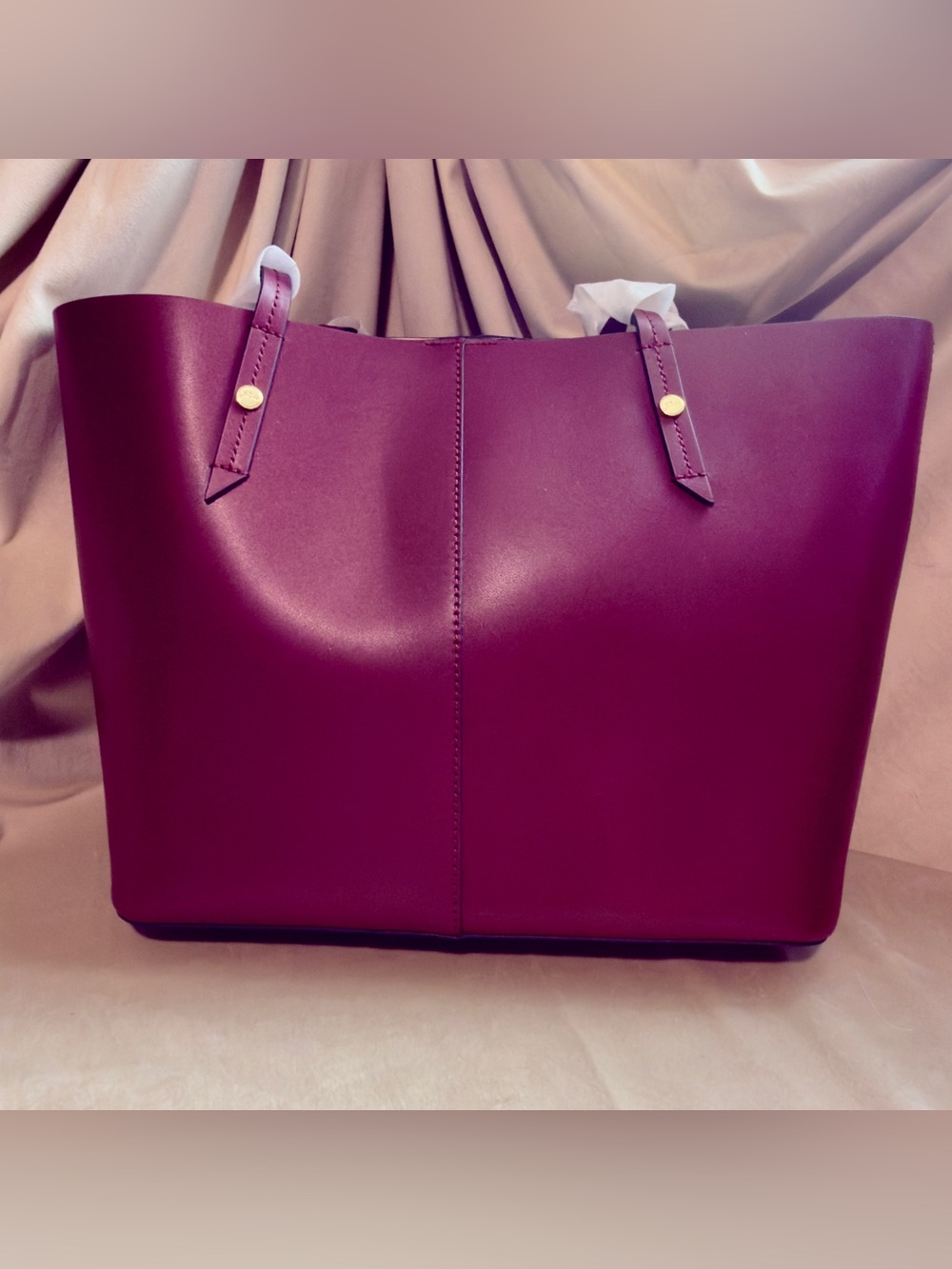 J. Crew Devon Burgundy Leather Tote with Gold Accents